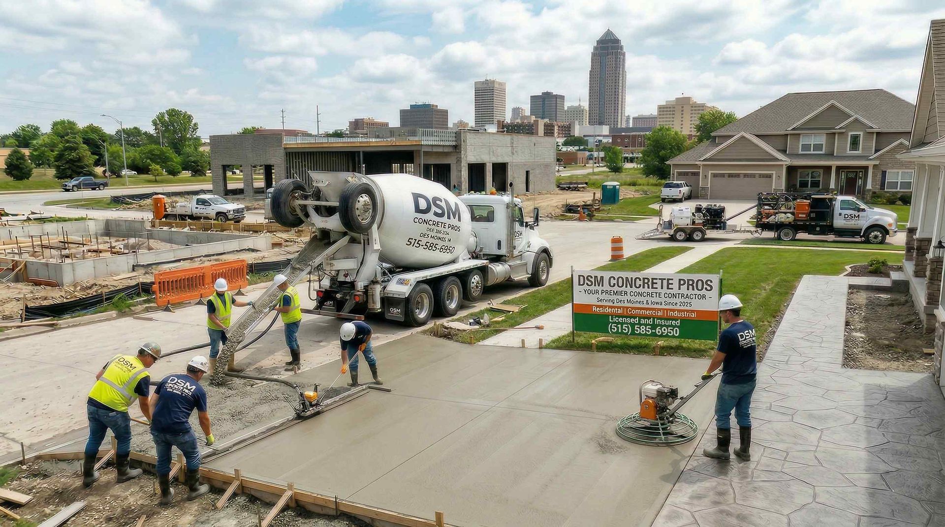 DSM Concrete Pros crew pouring concrete in Des Moines